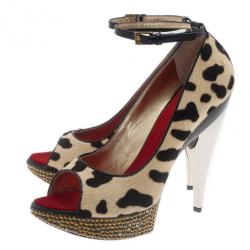 Pre Owned Giuseppe Zanotti Pony Hair Ankle Strap Pumps Size 37