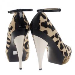 Pre Owned Giuseppe Zanotti Pony Hair Ankle Strap Pumps Size 37