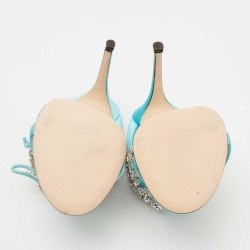 مملوكة مسبقًا Giuseppe Zanotti Sky Blue Satin Crystal Embellished Slide Sandals Size 37