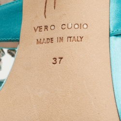 مملوكة مسبقًا Giuseppe Zanotti Sky Blue Satin Crystal Embellished Slide Sandals Size 37