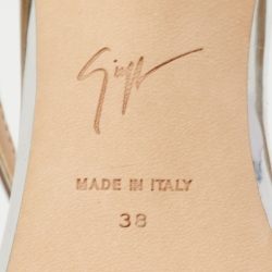 Pre Owned Giuseppe Zanotti Silver Leather Darsey Slide Sandals Size 38