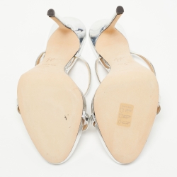 Pre Owned Giuseppe Zanotti Silver Leather Darsey Slide Sandals Size 38