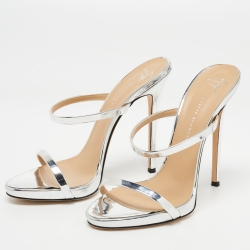 Giuseppe Zanotti Silver Leather Darsey Slide Sandals Size 38