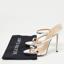 Pre Owned Giuseppe Zanotti Silver Leather Darsey Slide Sandals Size 38