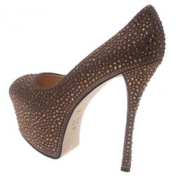 Pre Owned Giuseppe Zanotti Grey Crystal Coated Suede Exaggerated Peep Toe Platform Pumps Size 39.5