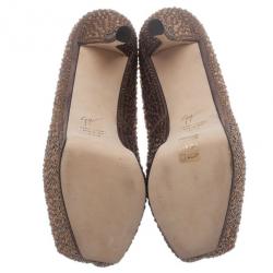 Pre Owned Giuseppe Zanotti Grey Crystal Coated Suede Exaggerated Peep Toe Platform Pumps Size 39.5