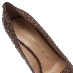 Pre Owned Giuseppe Zanotti Grey Crystal Coated Suede Exaggerated Peep Toe Platform Pumps Size 39.5