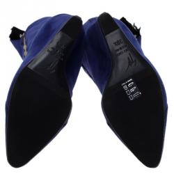 Pre Owned  Giuseppe Zanotti Blue Suede Guaz Fur Lined Wedge Knee Boots Size 38.5
