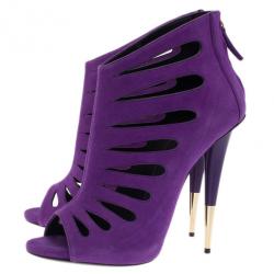 Pre Owned Giuseppe Zanotti Purple Suede Cutout Booties Size 41
