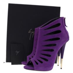 Pre Owned Giuseppe Zanotti Purple Suede Cutout Booties Size 41
