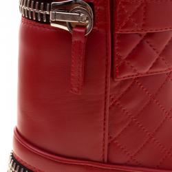 مملوكة مسبقًا Giuseppe Zanotti Red Quilted Leather Double Zip Accent Boots Size 37