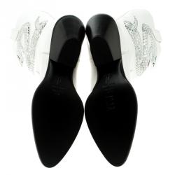 Pre Owned Giuseppe Zanotti White Snake Embellished Leather Guns 55 Cowboy Boots Size 37.5