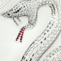 Pre Owned Giuseppe Zanotti White Snake Embellished Leather Guns 55 Cowboy Boots Size 37.5