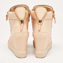 Pre Owned Giuseppe Zanotti Beige Leather Chain Detail High Top Wedge Sneakers Size 41