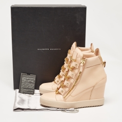 Pre Owned Giuseppe Zanotti Beige Leather Chain Detail High Top Wedge Sneakers Size 41