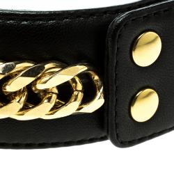 Giuseppe Zanotti Gold Tone Chain Detail Black Leather Choker Necklace