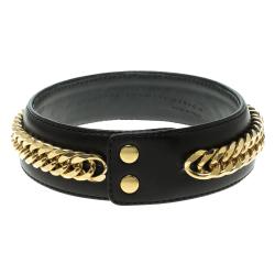 Giuseppe Zanotti Gold Tone Chain Detail Black Leather Choker Necklace