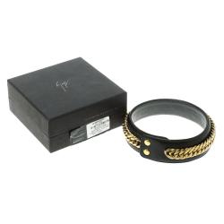 Giuseppe Zanotti Gold Tone Chain Detail Black Leather Choker Necklace