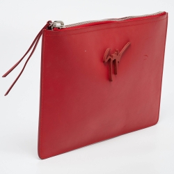 Giuseppe Zanotti Red Leather Logo Zip Slim Pouch