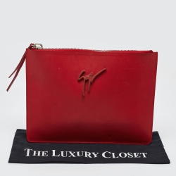 Giuseppe Zanotti Red Leather Logo Zip Slim Pouch
