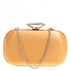 Giuseppe Zanotti Tan Satin Chain Box Clutch