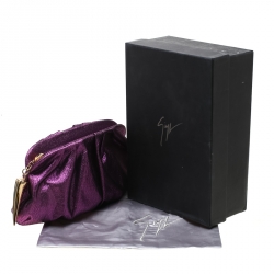 Giuseppe Zanotti Purple Metallic Jacquard Fabric Shark Tooth Clutch
