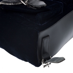 Pre Owned Giuseppe Zanotti Navy Blue Velvet and Leather Backpack