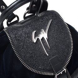 Pre Owned Giuseppe Zanotti Navy Blue Velvet and Leather Backpack