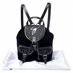 Pre Owned Giuseppe Zanotti Navy Blue Velvet and Leather Backpack