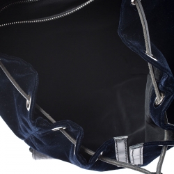 Pre Owned Giuseppe Zanotti Navy Blue Velvet and Leather Backpack