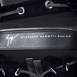 Pre Owned Giuseppe Zanotti Navy Blue Velvet and Leather Backpack