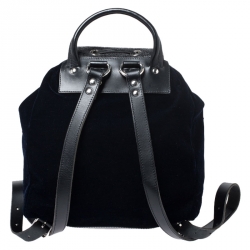 Pre Owned Giuseppe Zanotti Navy Blue Velvet and Leather Backpack