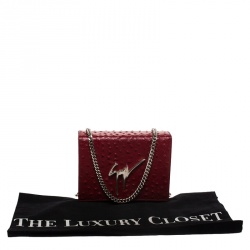 Pre Owned Giuseppe Zanotti Red Ostrich Embossed Leather Chain Shoulder Bag