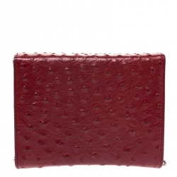 Pre Owned Giuseppe Zanotti Red Ostrich Embossed Leather Chain Shoulder Bag