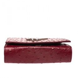 Pre Owned Giuseppe Zanotti Red Ostrich Embossed Leather Chain Shoulder Bag