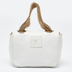 Pre Owned Giuseppe Zanotti White Textured Leather Multiple Chain Bag