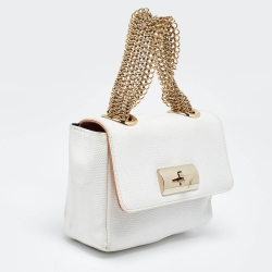 Pre Owned Giuseppe Zanotti White Textured Leather Multiple Chain Bag