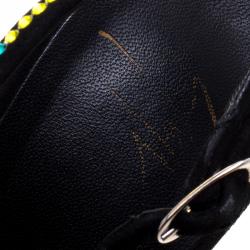 مملوكة مسبقًا صندل جوسيبي زانوتي فتحة كعب نعل سميك سويدي مرصع كريستال متعدد الألوان مقاس 37