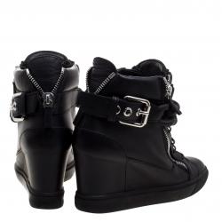 Pre Owned Giuseppe Zanotti Black Leather Lorenz Birel Wedge Sneakers Size 38