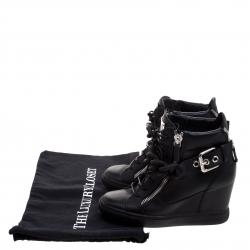 Pre Owned Giuseppe Zanotti Black Leather Lorenz Birel Wedge Sneakers Size 38