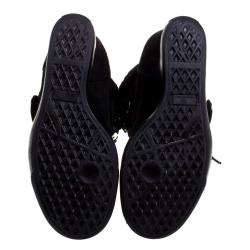 Pre Owned Giuseppe Zanotti Black Suede and Shearling Trim Lorenz Wedge Sneakers Size 39