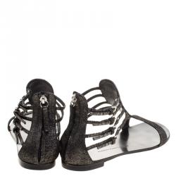 Pre Owned Giuseppe Zanotti Metallic Suede Strappy Flat Sandals Size 40