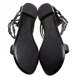 Pre Owned Giuseppe Zanotti Metallic Suede Strappy Flat Sandals Size 40