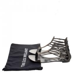 Pre Owned Giuseppe Zanotti Metallic Suede Strappy Flat Sandals Size 40