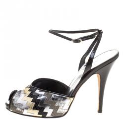 Pre Owned Giuseppe Zanotti Metallic Multi Leather Peep Toe Ankle Strap Sandals Size 40