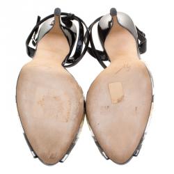 Pre Owned Giuseppe Zanotti Metallic Multi Leather Peep Toe Ankle Strap Sandals Size 40