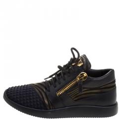 Pre Owned Giuseppe Zanotti Black Fabric And Leather Runner Mid Top Sneakers Size 40