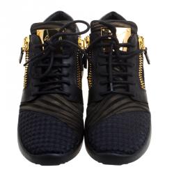 Pre Owned Giuseppe Zanotti Black Fabric And Leather Runner Mid Top Sneakers Size 40
