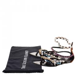 Pre Owned Giuseppe Zanotti Multicolor Crystal and Shell Embellished Flat Sandals Size 40