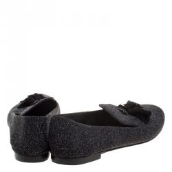 Pre Owned Giuseppe Zanotti Black Glitter Leather Tassel Smoking Slippers Size 40.5